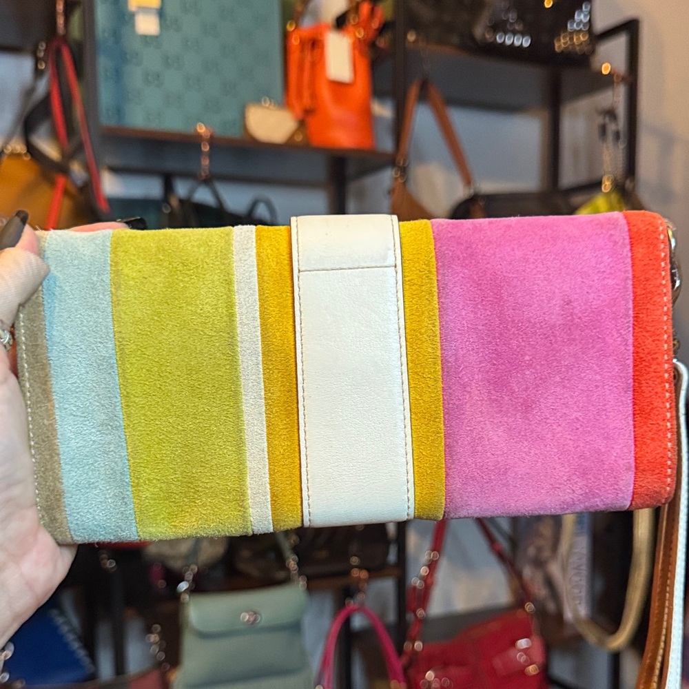 Coach 2003 Suede & Leather Legacy Multicolored Striped Clutch - EUC & RARE! - Picture 8 of 10